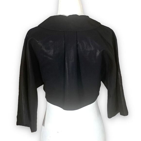 Rozae Nichols Bolero Jacket Cropped Retro Style Shiny Black Exaggerated Collar - Picture 6 of 12